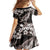 Hawaiian Plumeria and Humpback Whales Family Matching Long Sleeve Bodycon Dress and Hawaiian Shirt Polynerian Art Tattoo-Grayscale Mode