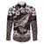 Hawaiian Plumeria and Humpback Whales Family Matching Long Sleeve Bodycon Dress and Hawaiian Shirt Polynerian Art Tattoo-Grayscale Mode