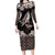 Hawaiian Plumeria and Humpback Whales Family Matching Long Sleeve Bodycon Dress and Hawaiian Shirt Polynerian Art Tattoo-Grayscale Mode