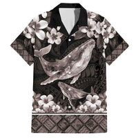 Hawaiian Plumeria and Humpback Whales Family Matching Short Sleeve Bodycon Dress and Hawaiian Shirt Polynerian Art Tattoo-Grayscale Mode LT03 Dad's Shirt - Short Sleeve Black - Polynesian Pride