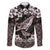 Hawaiian Plumeria and Humpback Whales Family Matching Short Sleeve Bodycon Dress and Hawaiian Shirt Polynerian Art Tattoo-Grayscale Mode