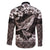 Hawaiian Plumeria and Humpback Whales Family Matching Short Sleeve Bodycon Dress and Hawaiian Shirt Polynerian Art Tattoo-Grayscale Mode