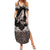 Hawaiian Plumeria and Humpback Whales Family Matching Summer Maxi Dress and Hawaiian Shirt Polynerian Art Tattoo-Grayscale Mode