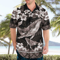 Hawaiian Plumeria and Humpback Whales Hawaiian Shirt Polynerian Art Tattoo-Grayscale Mode