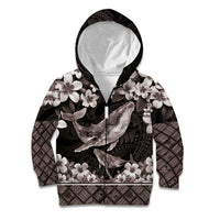Hawaiian Plumeria and Humpback Whales Kid Hoodie Polynerian Art Tattoo-Grayscale Mode