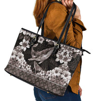 Hawaiian Plumeria and Humpback Whales Leather Tote Bag Polynerian Art Tattoo-Grayscale Mode LT03 - Polynesian Pride