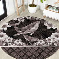Hawaiian Plumeria and Humpback Whales Round Carpet Polynerian Art Tattoo-Grayscale Mode LT03 Black - Polynesian Pride