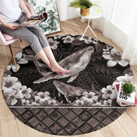 Hawaiian Plumeria and Humpback Whales Round Carpet Polynerian Art Tattoo-Grayscale Mode LT03 - Polynesian Pride