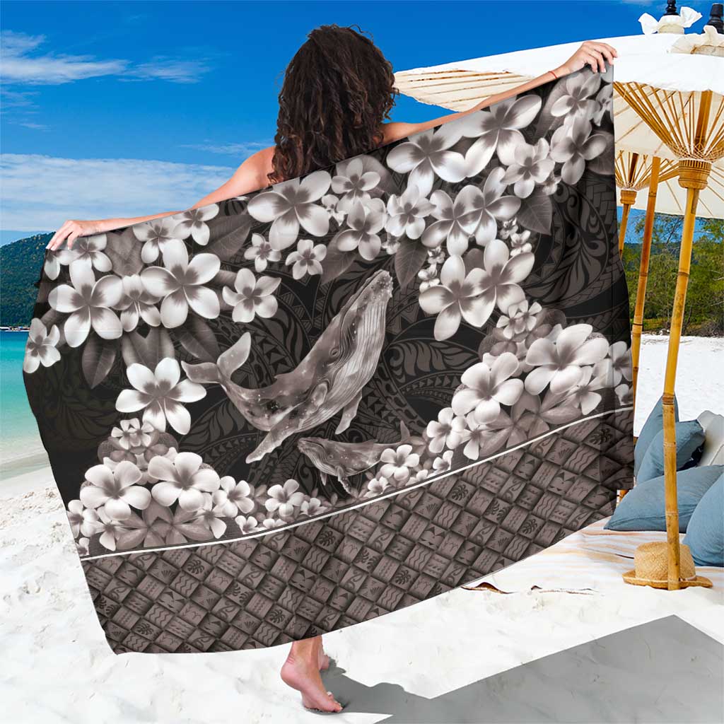 Hawaiian Plumeria and Humpback Whales Sarong Polynerian Art Tattoo-Grayscale Mode LT03 One Size 44 x 66 inches Black - Polynesian Pride