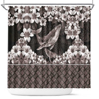 Hawaiian Plumeria and Humpback Whales Shower Curtain Polynerian Art Tattoo-Grayscale Mode LT03 Black - Polynesian Pride