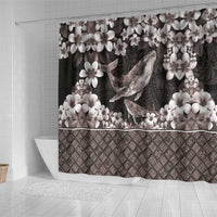 Hawaiian Plumeria and Humpback Whales Shower Curtain Polynerian Art Tattoo-Grayscale Mode LT03 - Polynesian Pride