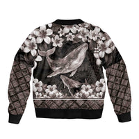 Hawaiian Plumeria and Humpback Whales Sleeve Zip Bomber Jacket Polynerian Art Tattoo-Grayscale Mode LT03 - Polynesian Pride