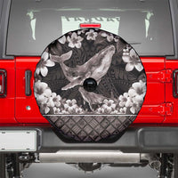 Hawaiian Plumeria and Humpback Whales Spare Tire Cover Polynerian Art Tattoo-Grayscale Mode