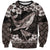 Hawaiian Plumeria and Humpback Whales Sweatshirt Polynerian Art Tattoo-Grayscale Mode