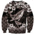 Hawaiian Plumeria and Humpback Whales Sweatshirt Polynerian Art Tattoo-Grayscale Mode