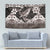 Hawaiian Plumeria and Humpback Whales Tapestry Polynerian Art Tattoo-Grayscale Mode