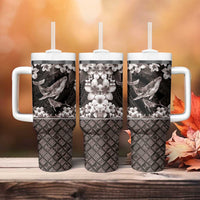 Hawaiian Plumeria and Humpback Whales Tumbler With Handle Polynerian Art Tattoo-Grayscale Mode