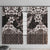 Hawaiian Plumeria and Humpback Whales Window Curtain Polynerian Art Tattoo-Grayscale Mode