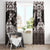 Hawaiian Plumeria and Humpback Whales Window Curtain Polynerian Art Tattoo-Grayscale Mode