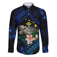Hawaii Turtle Plumeria Flower Fanciful Family Matching Off The Shoulder Long Sleeve Dress and Hawaiian Shirt LT03 Dad's Shirt - Long Sleeve Black - Polynesian Pride