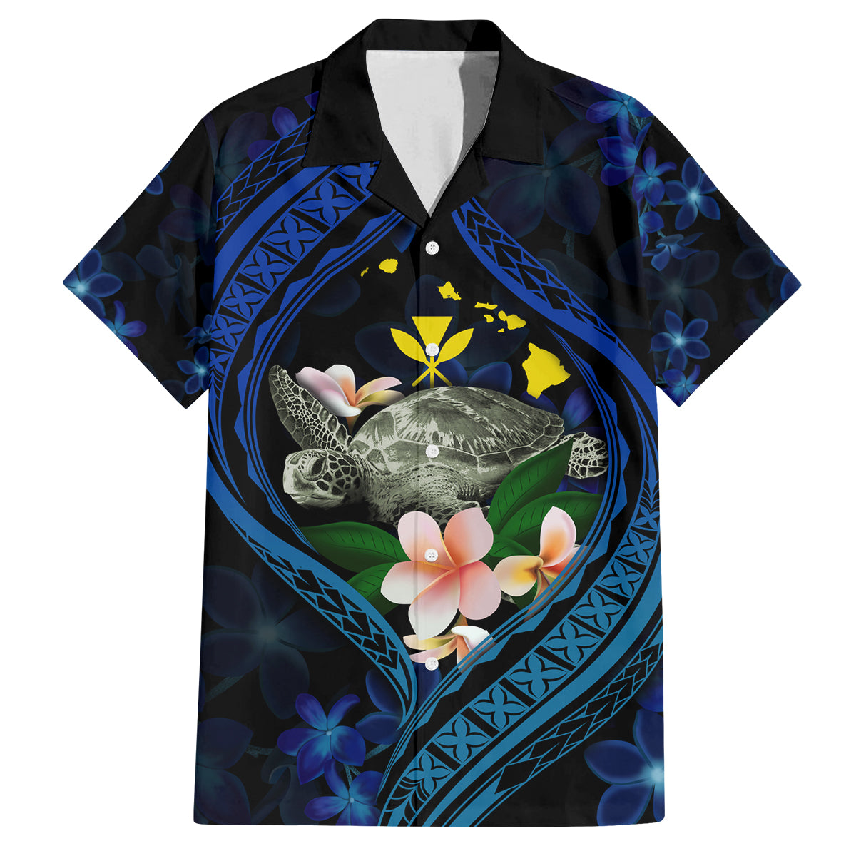 Hawaii Turtle Plumeria Flower Fanciful Family Matching Tank Maxi Dress and Hawaiian Shirt