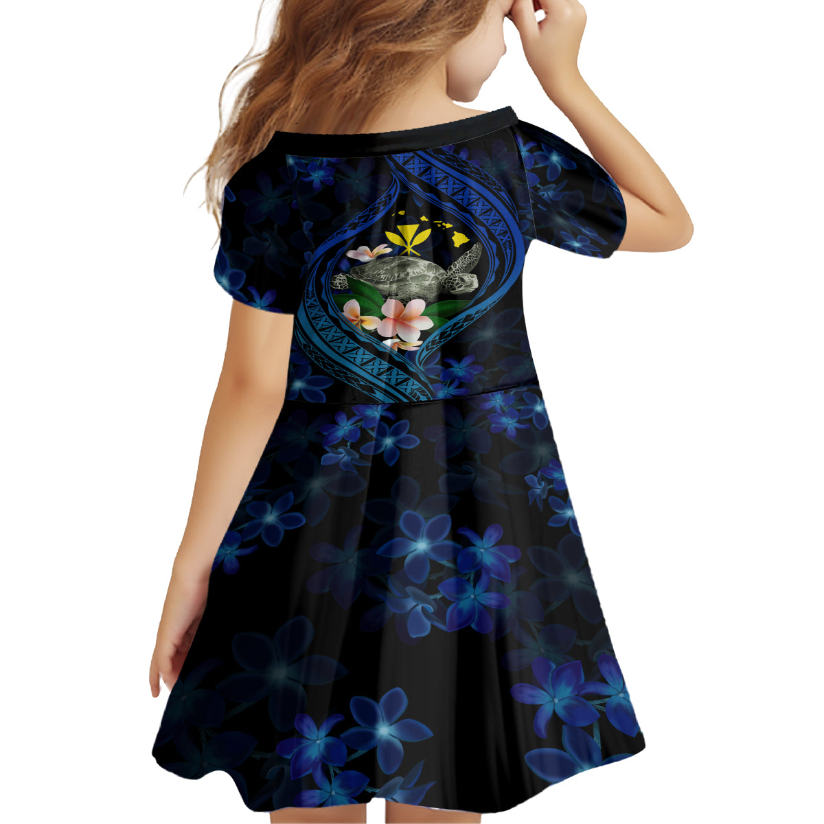 Hawaii Turtle Plumeria Flower Fanciful Kid Short Sleeve Dress LT03 - Polynesian Pride