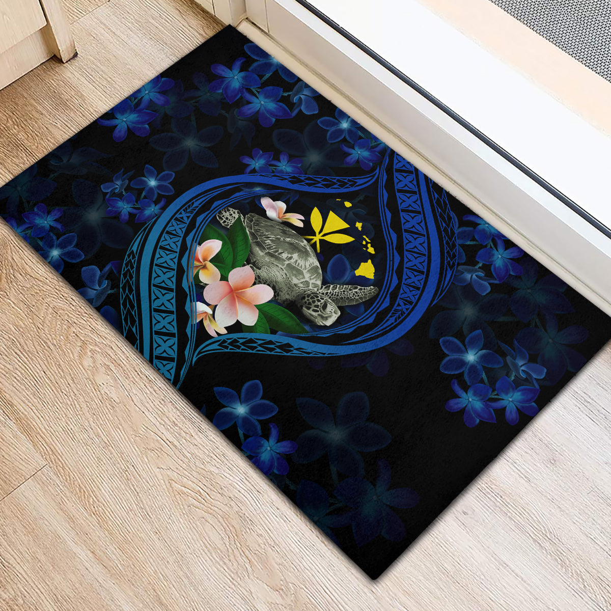 Hawaii Turtle Plumeria Flower Fanciful Rubber Doormat