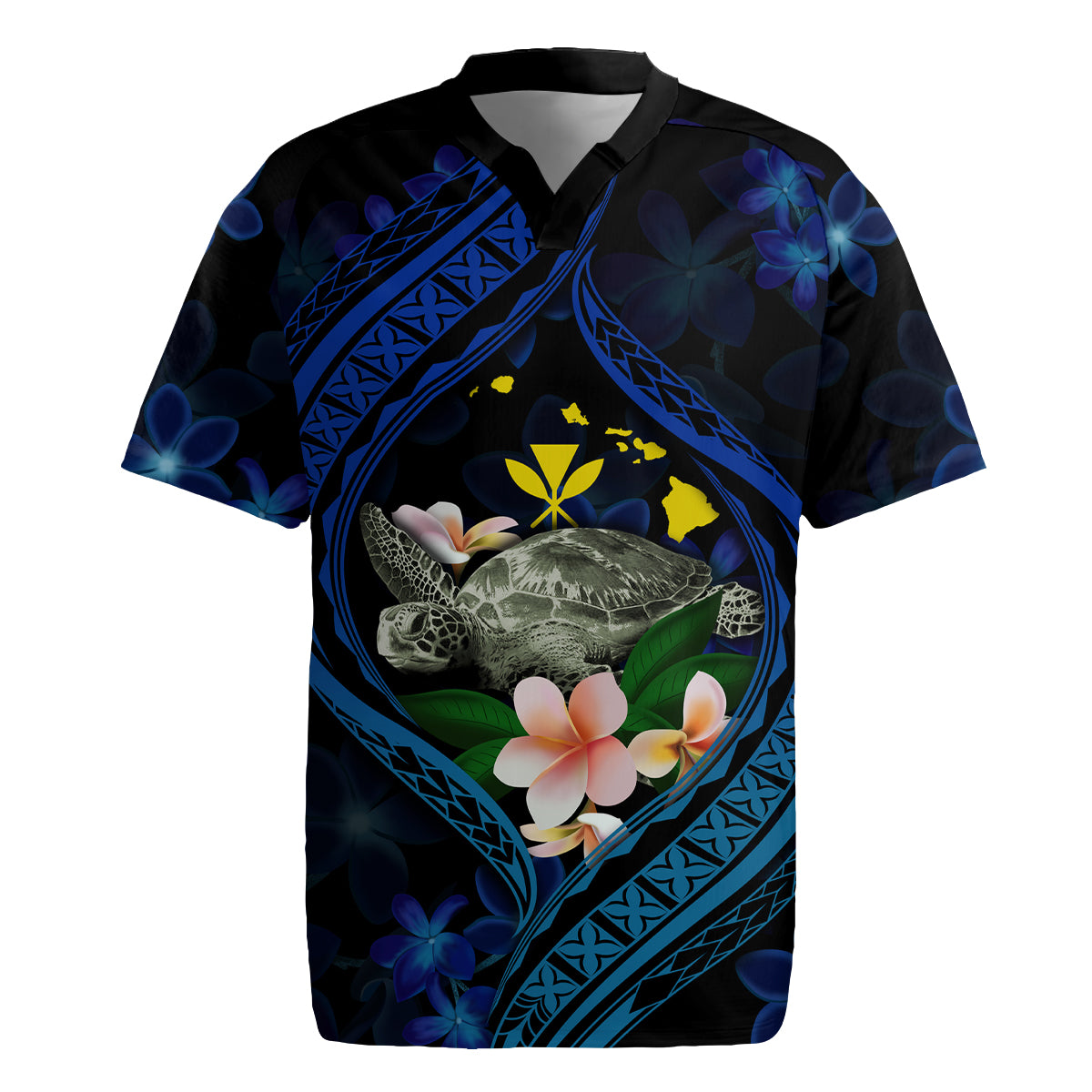 Hawaii Turtle Plumeria Flower Fanciful Rugby Jersey LT03 Black - Polynesian Pride
