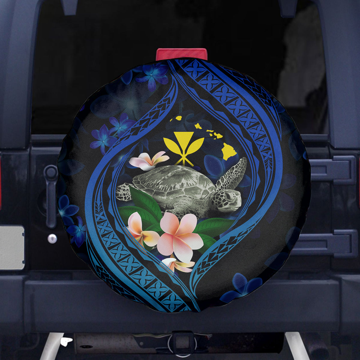 Hawaii Turtle Plumeria Flower Fanciful Spare Tire Cover