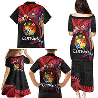 Tonga Emancipation Day Family Matching Puletasi and Hawaiian Shirt Ngatu Humpback Whale Polynesian Flower