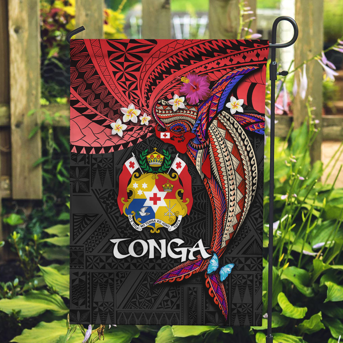 Tonga Emancipation Day Garden Flag Ngatu Humpback Whale Polynesian Flower