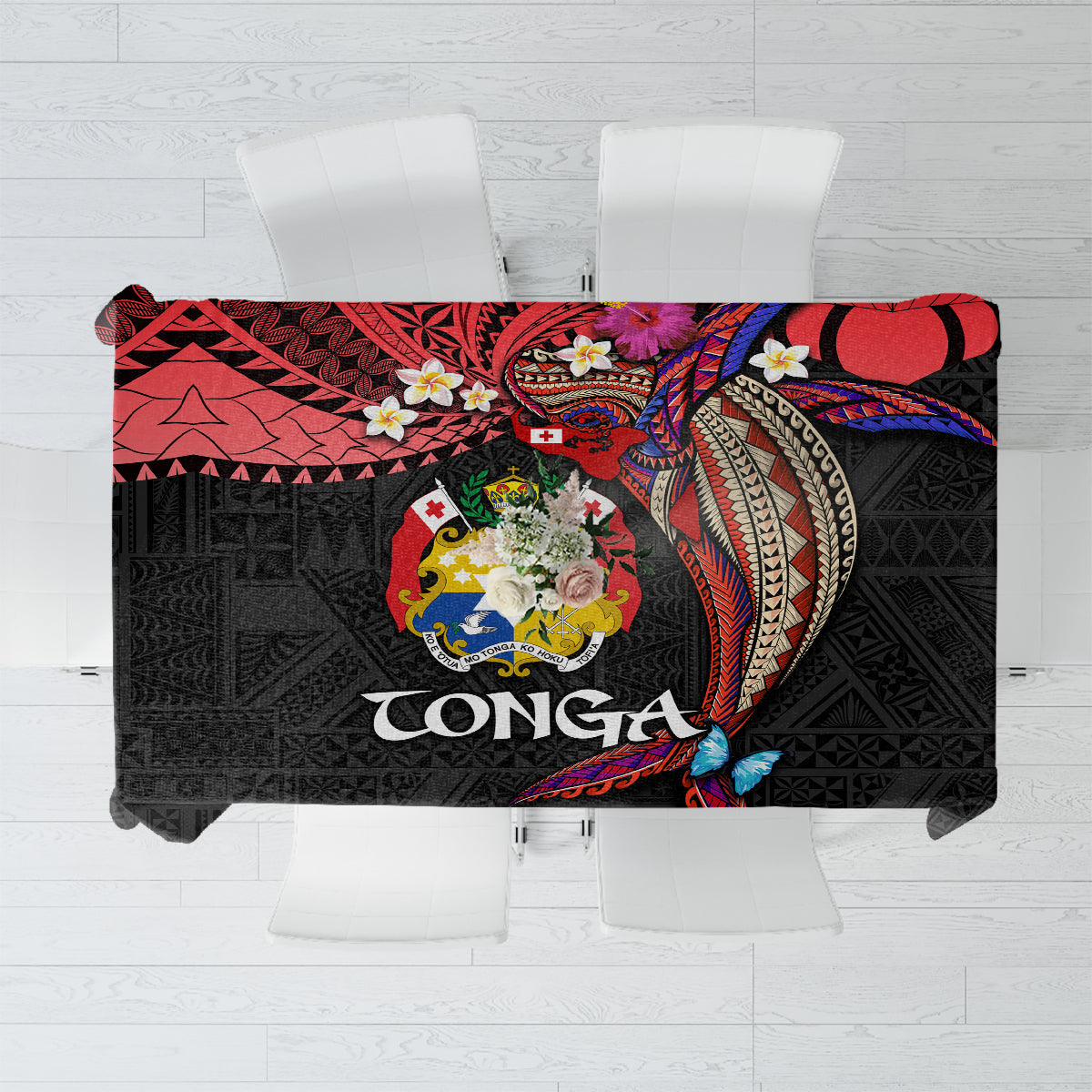 Tonga Emancipation Day Tablecloth Ngatu Humpback Whale Polynesian Flower