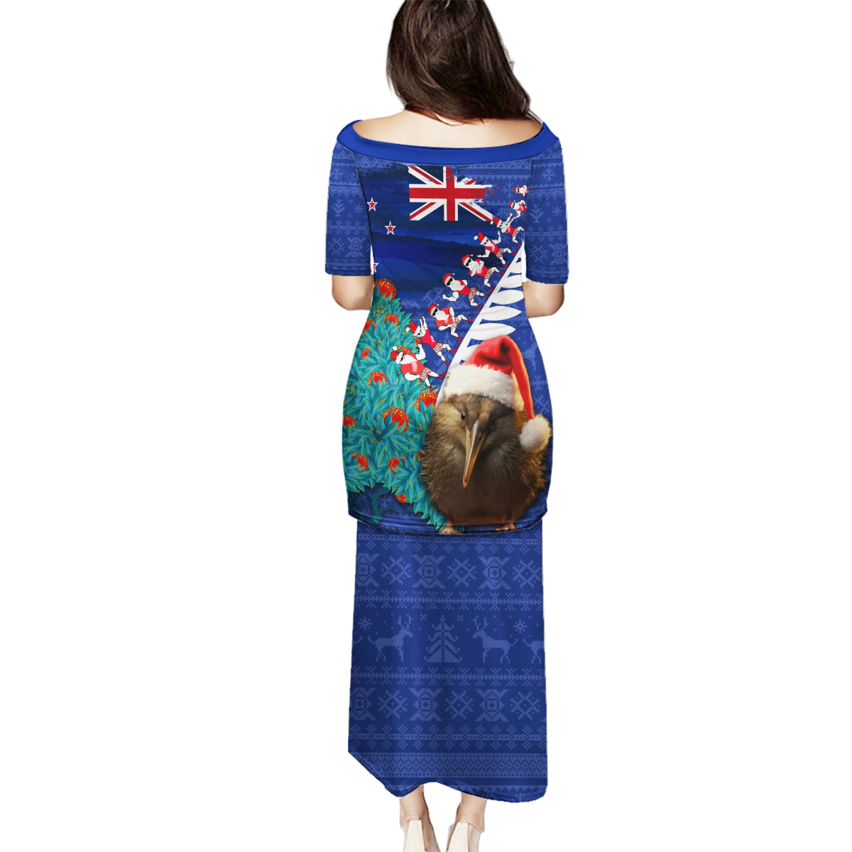 New Zealand Christmas Family Matching Puletasi and Hawaiian Shirt Kiwi Bird Santa and Silver Fern Funny Haka Dance