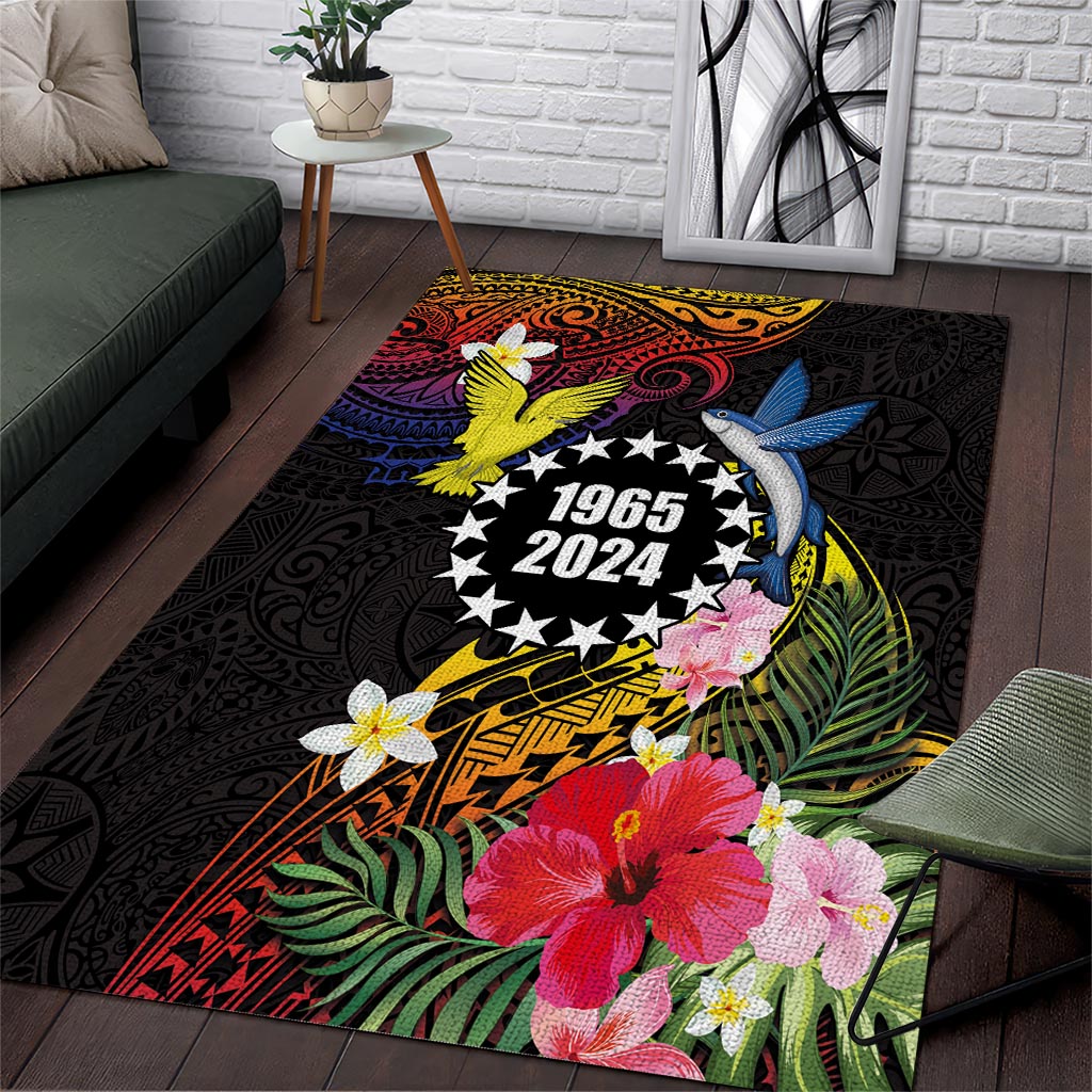 Cook Islands Independence Day Area Rug Maroro and Kakaia with Hibiscus Flower Polynesian Pattern
