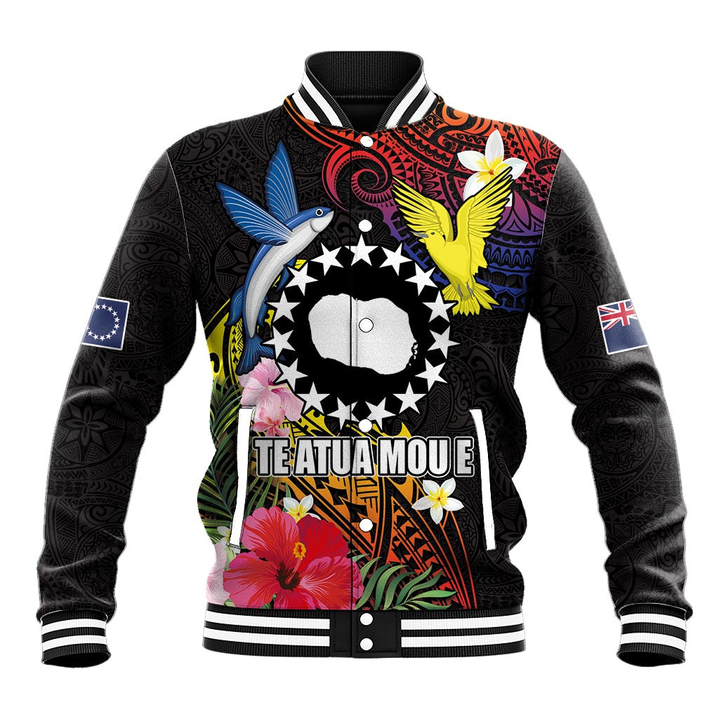 Cook Islands Independence Day Baseball Jacket Maroro and Kakaia with Hibiscus Flower Polynesian Pattern