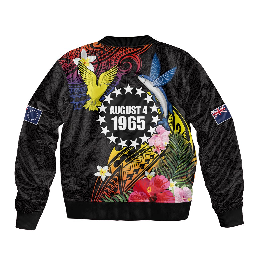 Cook Islands Independence Day Bomber Jacket Maroro and Kakaia with Hibiscus Flower Polynesian Pattern