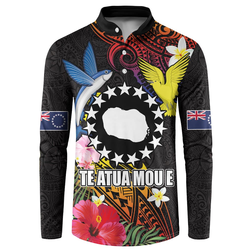 Cook Islands Independence Day Button Sweatshirt Maroro and Kakaia with Hibiscus Flower Polynesian Pattern