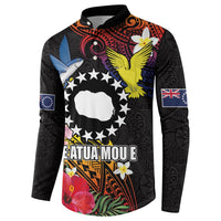 Cook Islands Independence Day Button Sweatshirt Maroro and Kakaia with Hibiscus Flower Polynesian Pattern