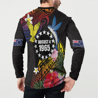 Cook Islands Independence Day Button Sweatshirt Maroro and Kakaia with Hibiscus Flower Polynesian Pattern