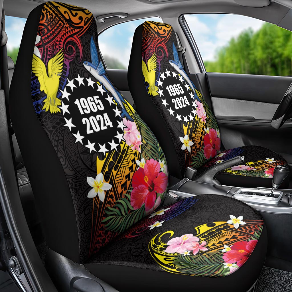 Cook Islands Independence Day Car Seat Cover Maroro and Kakaia with Hibiscus Flower Polynesian Pattern