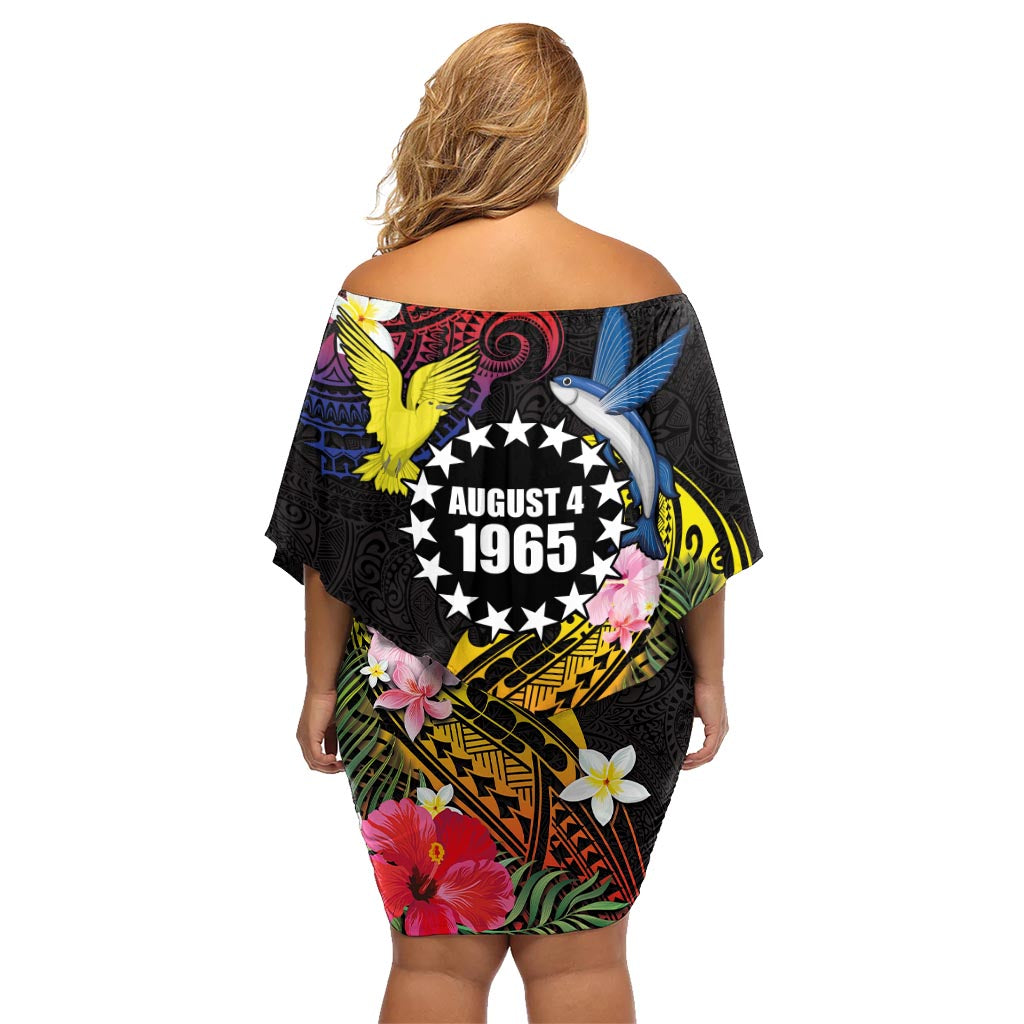 Cook Islands Independence Day Family Matching Off Shoulder Short Dress and Hawaiian Shirt Maroro and Kakaia with Hibiscus Flower Polynesian Pattern LT03 - Polynesian Pride