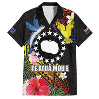 Cook Islands Independence Day Family Matching Tank Maxi Dress and Hawaiian Shirt Maroro and Kakaia with Hibiscus Flower Polynesian Pattern LT03 Dad's Shirt - Short Sleeve Black - Polynesian Pride
