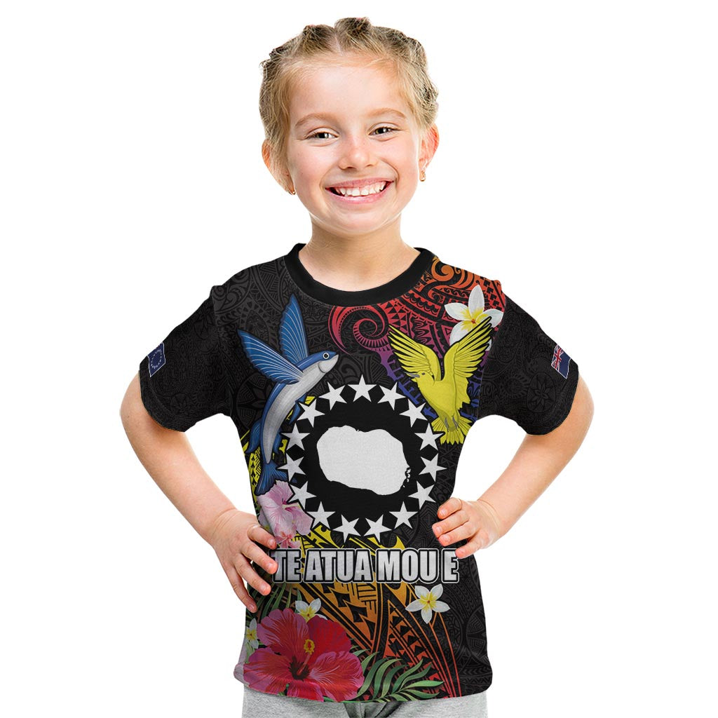 Cook Islands Independence Day Kid T Shirt Maroro and Kakaia with Hibiscus Flower Polynesian Pattern