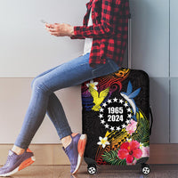 Cook Islands Independence Day Luggage Cover Maroro and Kakaia with Hibiscus Flower Polynesian Pattern