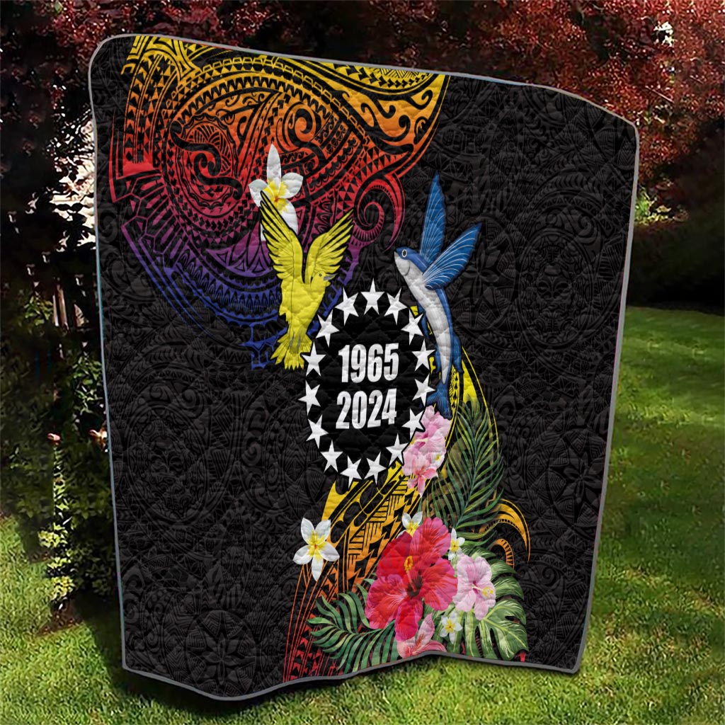 Cook Islands Independence Day Quilt Maroro and Kakaia with Hibiscus Flower Polynesian Pattern