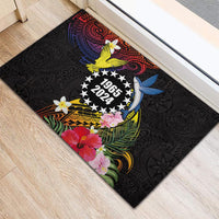 Cook Islands Independence Day Rubber Doormat Maroro and Kakaia with Hibiscus Flower Polynesian Pattern