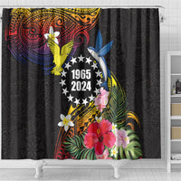 Cook Islands Independence Day Shower Curtain Maroro and Kakaia with Hibiscus Flower Polynesian Pattern