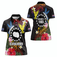 Cook Islands Independence Day Women Polo Shirt Maroro and Kakaia with Hibiscus Flower Polynesian Pattern