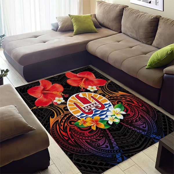 French Polynesia Bastille Day Area Rug Tiare Flower and National Seal ...