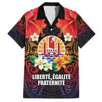 French Polynesia Bastille Day Family Matching Off Shoulder Short Dress and Hawaiian Shirt Tiare Flower and National Seal Polynesian Pattern